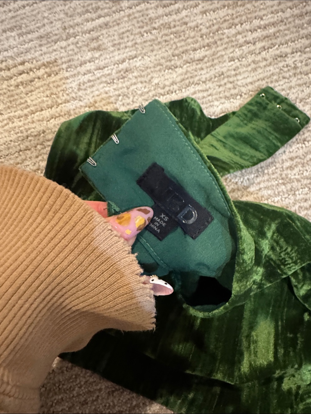 NBD Crinkled Velvet Backless Crop Top in Juniper Green - Picture 3 of 4